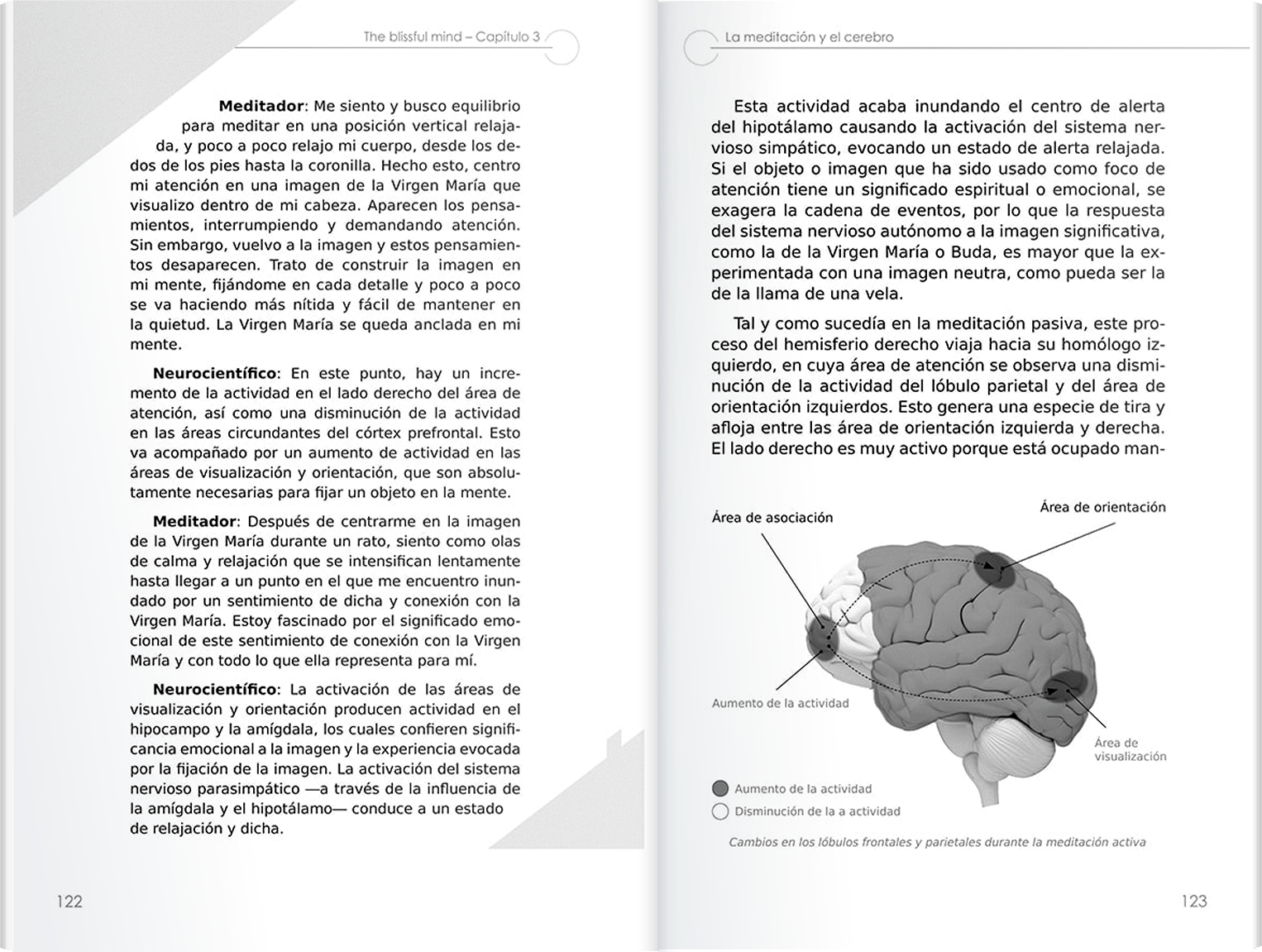 Simulación del interior de un libro titulado “The blissful mind” de la Dra. Shanida Nataraja.