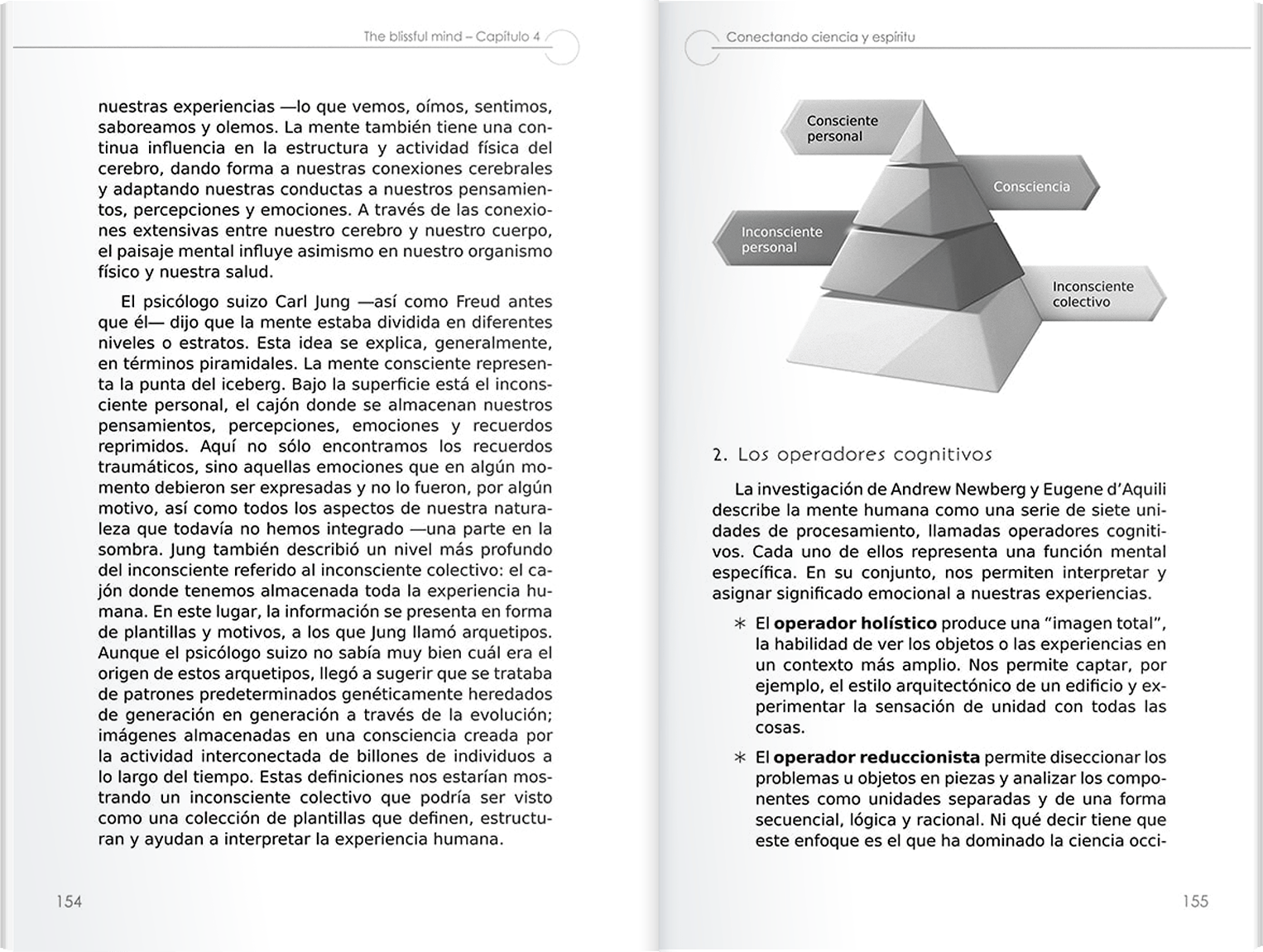 Simulación del interior de un libro titulado “The blissful mind” de la Dra. Shanida Nataraja.