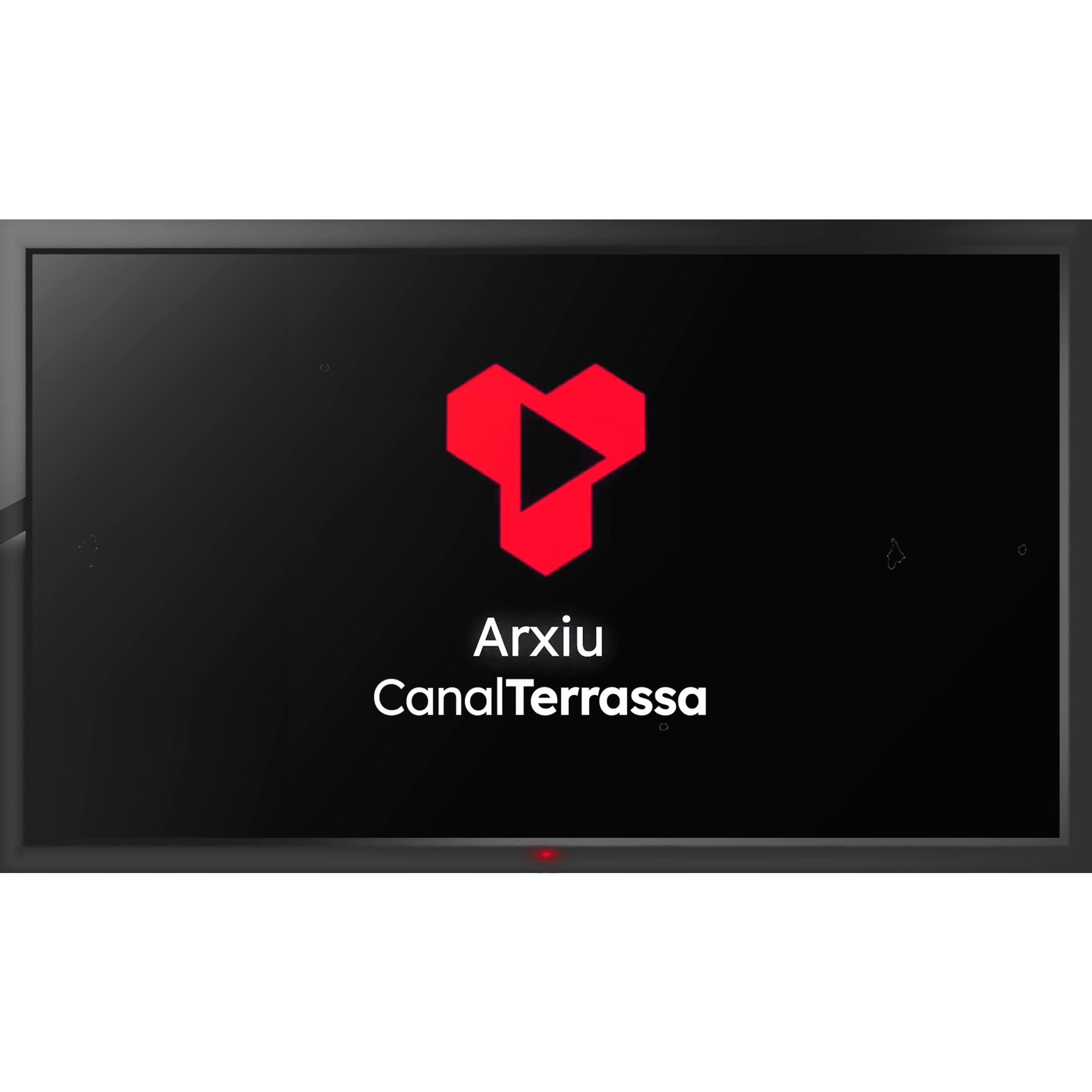 Pantallas animadas - Simulación para TV Simulación visual de una televisión. En ella, hay una pantalla de fondo negro con el logotipo del Archivo de Canal Terrassa, con colores rojo y blanco.