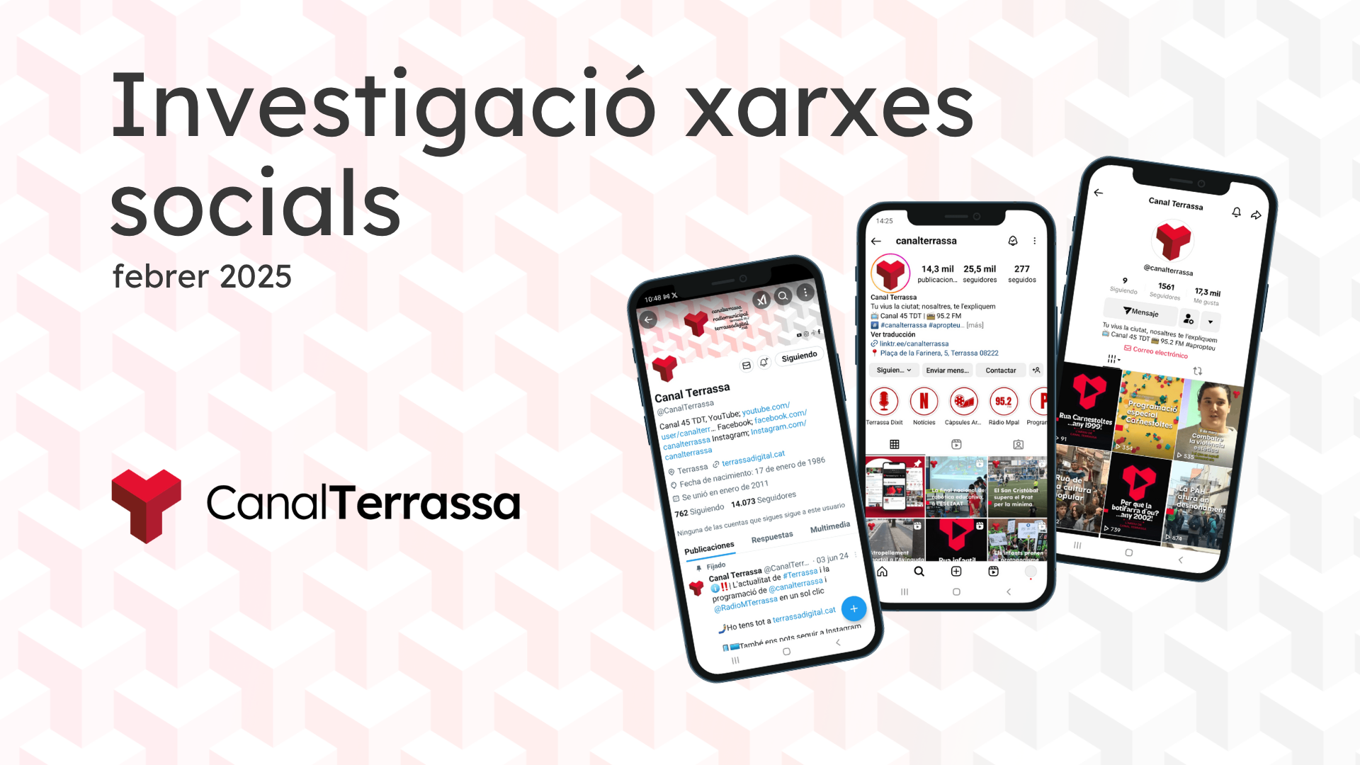 Pantalla de la presentación del informe de investigación de las redes sociales de Canal Terrassa: X, Instagram y TikTok