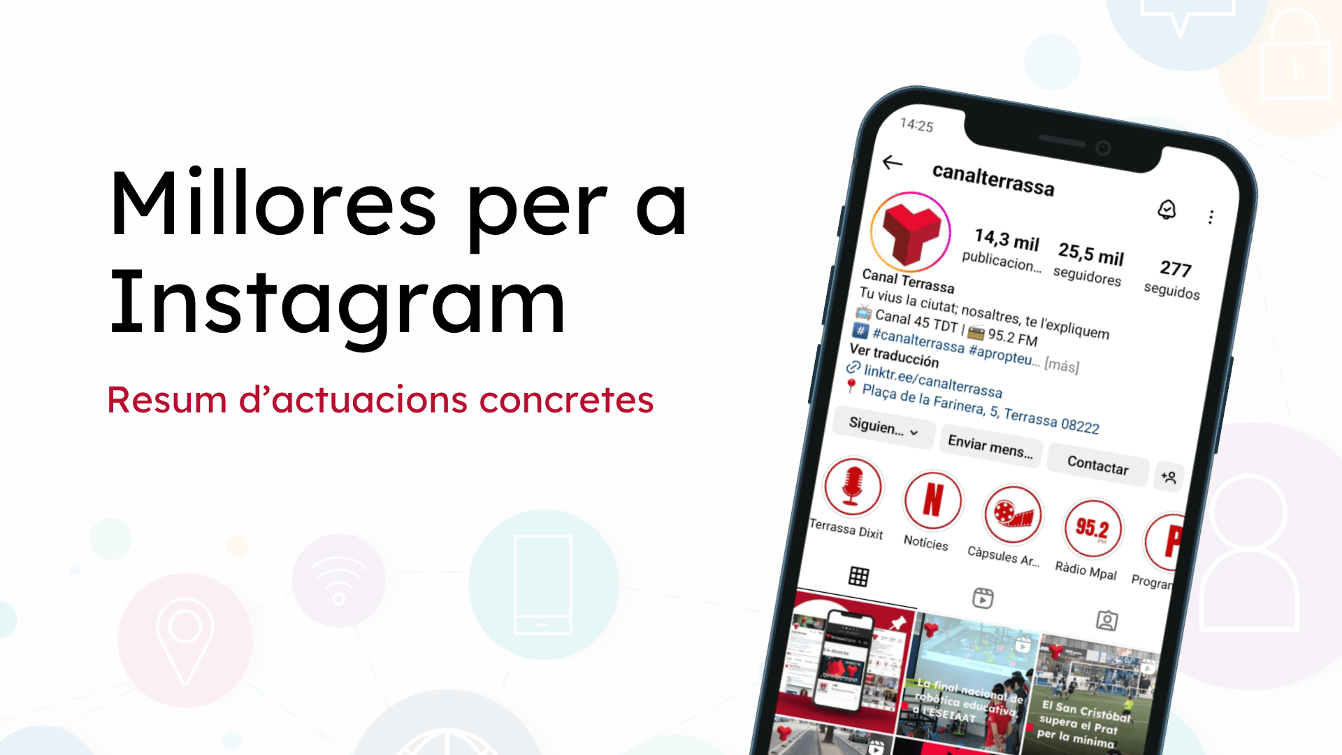 Pantalla de la presentación del informe de investigación de las redes sociales de Canal Terrassa: Instagram