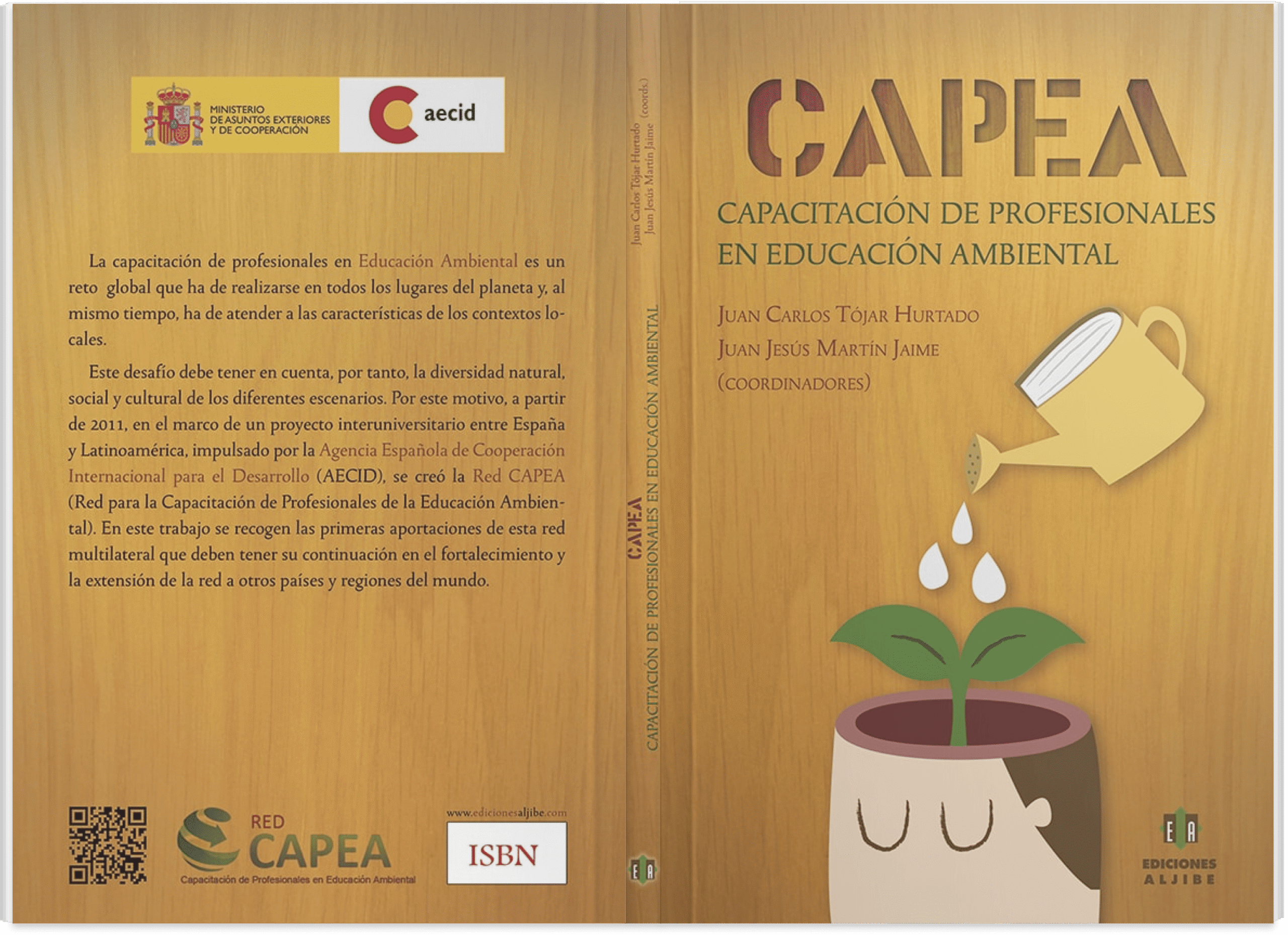 Simulación de la portada de un libro titulado “Capacitación de Profesionales en Educación Ambiental (CAPEA)” de Juan Carlos Tójar Hurtado y Jesús Martín Jaime, con portada, contraportada y lomo.